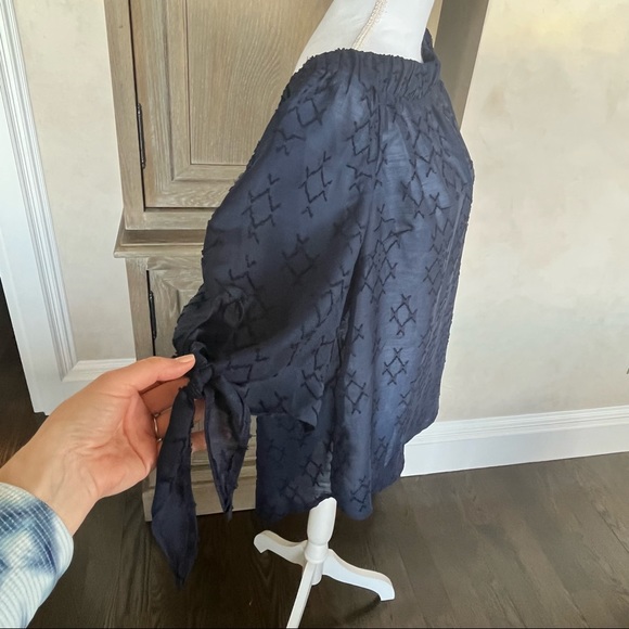Eloquii Embroidered Off Shoulder Tie Sleeve Blouse Top in Navy plus size 18 - Picture 8 of 14